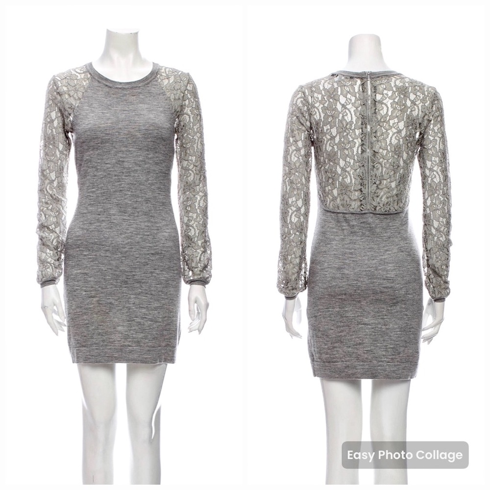 Diane Von Furstenberg Lace and Wool Dress P / XS Grey